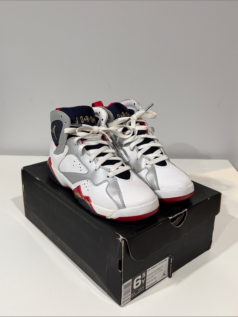 Jordan Olympic 7 White Navy Red Mid-Top Sneakers